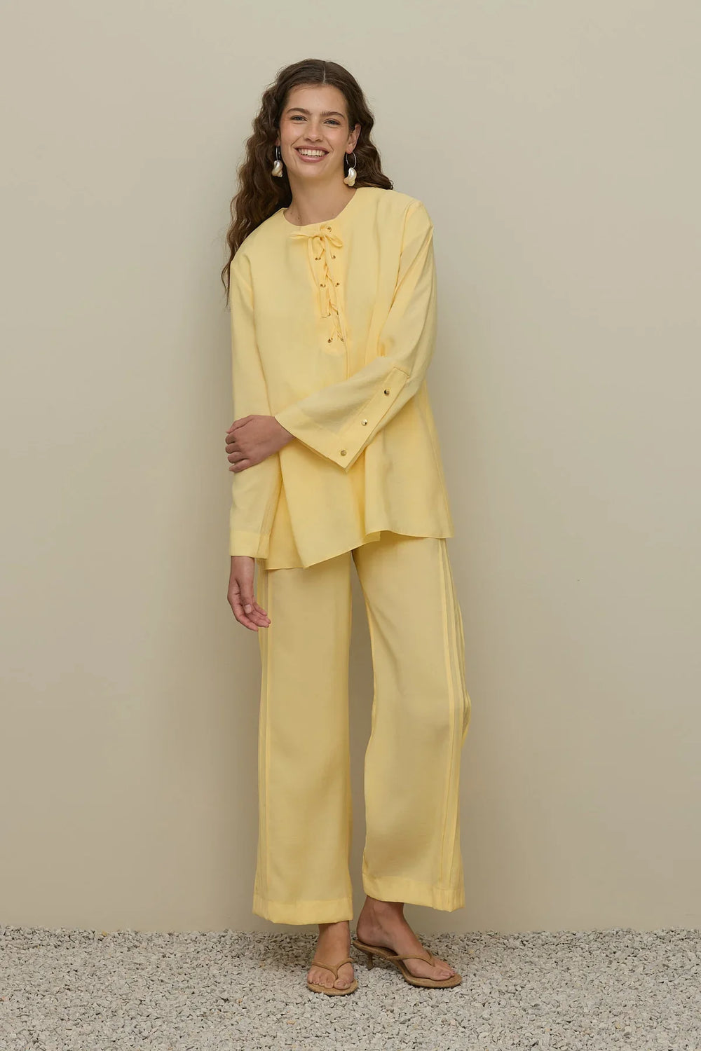 Eyelet Detailed Trouser Suit Yellow