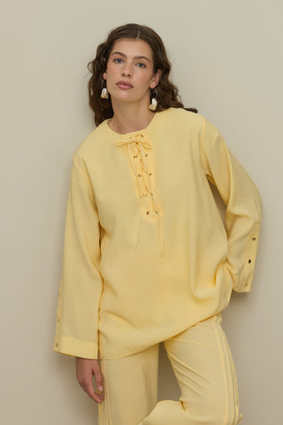 Kuşgözü Detaylı Pantolon Takım Sarı