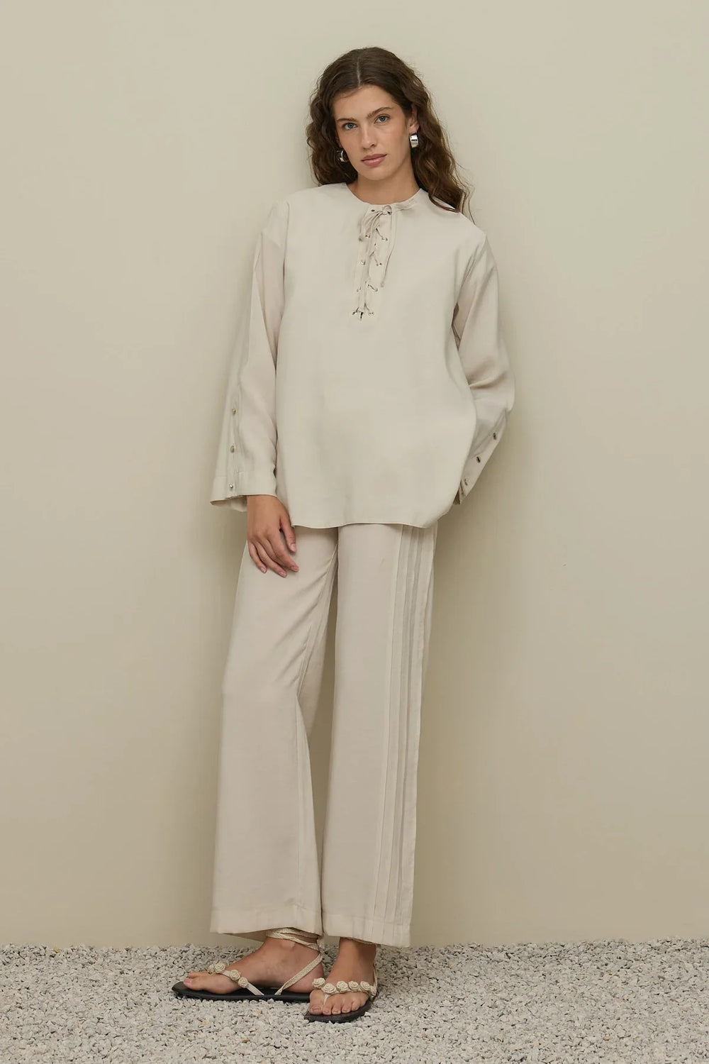 Eyelet Detailed Trouser Suit Stone