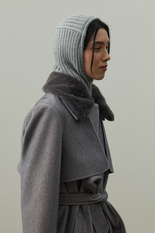 Lastik Örgülü Balaclava Başlık Gri