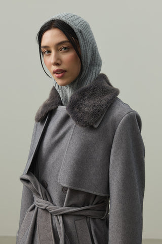 Lastik Örgülü Balaclava Başlık Gri