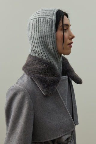 Lastik Örgülü Balaclava Başlık Gri
