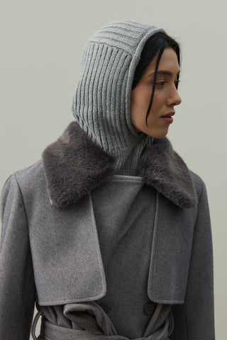 Lastik Örgülü Balaclava Başlık Gri