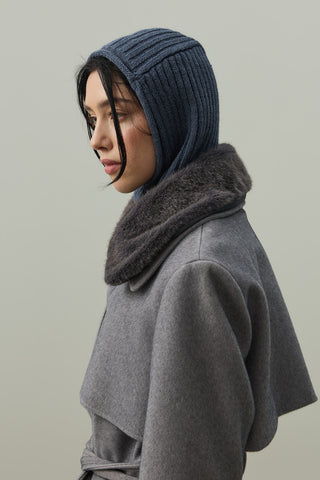 Lastik Örgülü Balaclava Başlık İndigo