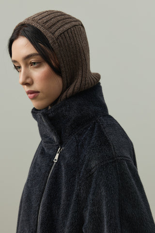 Lastik Örgülü Balaclava Başlık Kahverengi