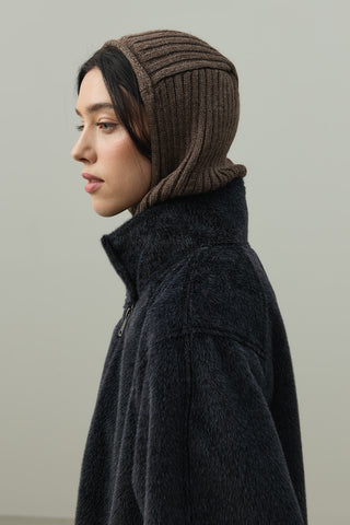 Lastik Örgülü Balaclava Başlık Kahverengi