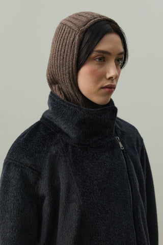 Lastik Örgülü Balaclava Başlık Kahverengi