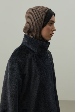 Lastik Örgülü Balaclava Başlık Kahverengi