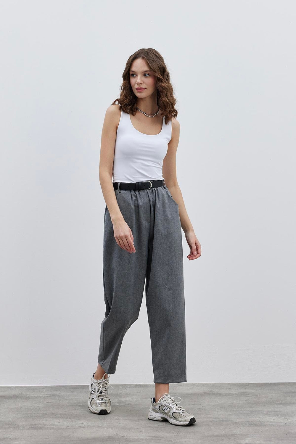 Elastic Women's Trousers Gray