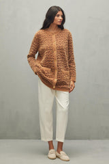 Leopard Pattern Cardigan Camel