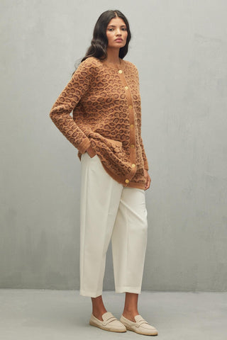 Leopar Desen Hırka Camel - Fahhar Design
