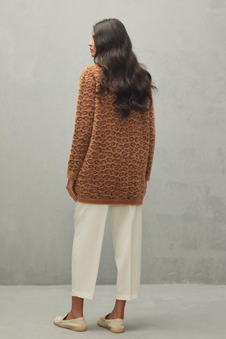 Leopar Desen Hırka Camel - Fahhar Design