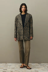 Leopar Desen Kaşe Blazer Ceket Kahverengi