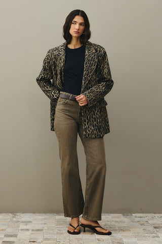 Leopard Pattern Check Blazer Jacket Brown