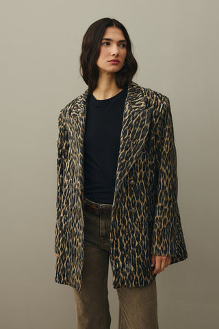 Leopard Pattern Check Blazer Jacket Brown