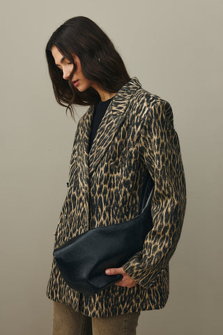 Leopard Pattern Check Blazer Jacket Brown