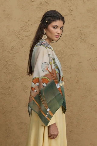 Lotus Flower Pattern Scarf Shawl Green