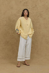 Lotus Embroidered Ribbed Shirt Yellow