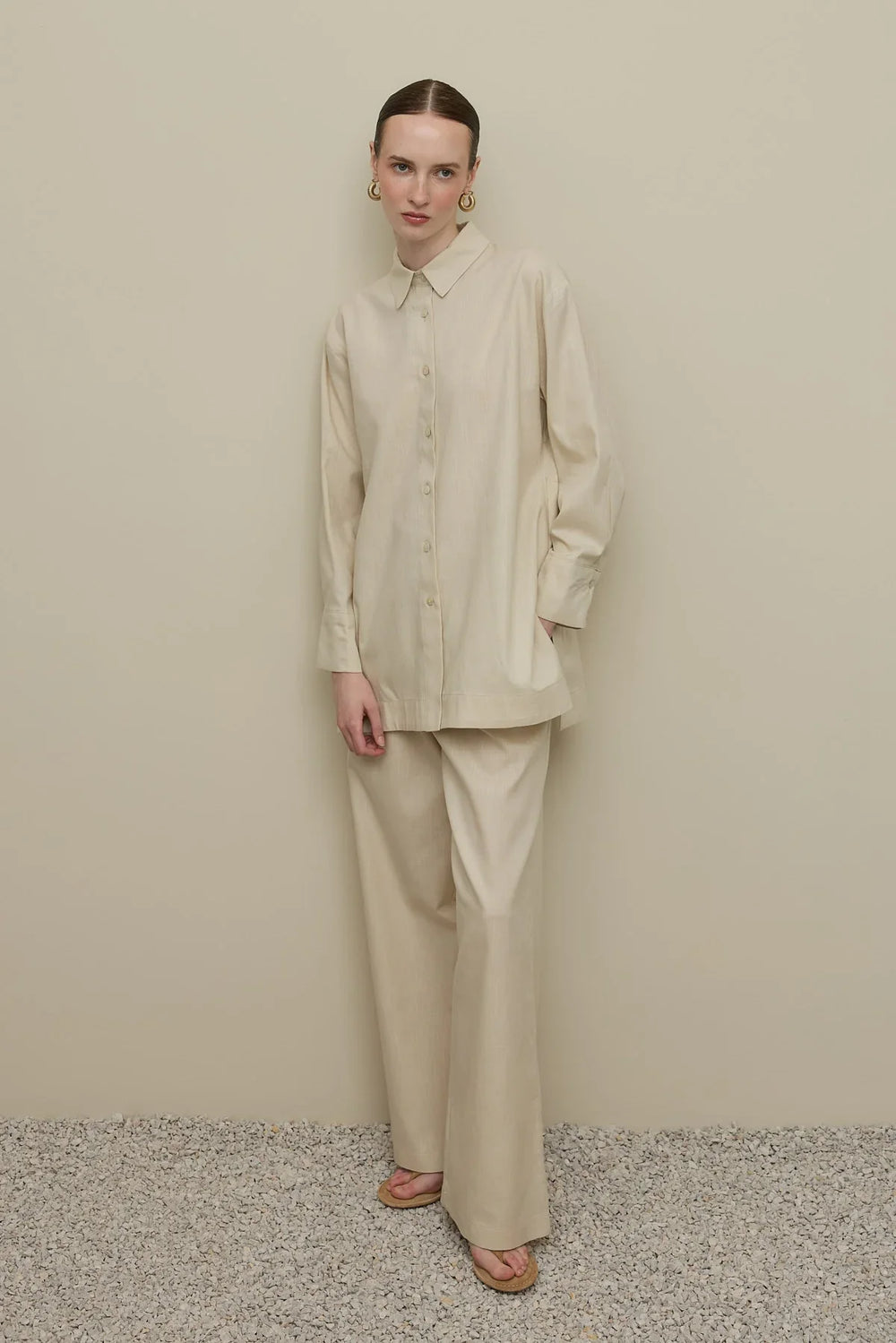 Lyocell Linen Shirt Set Stone