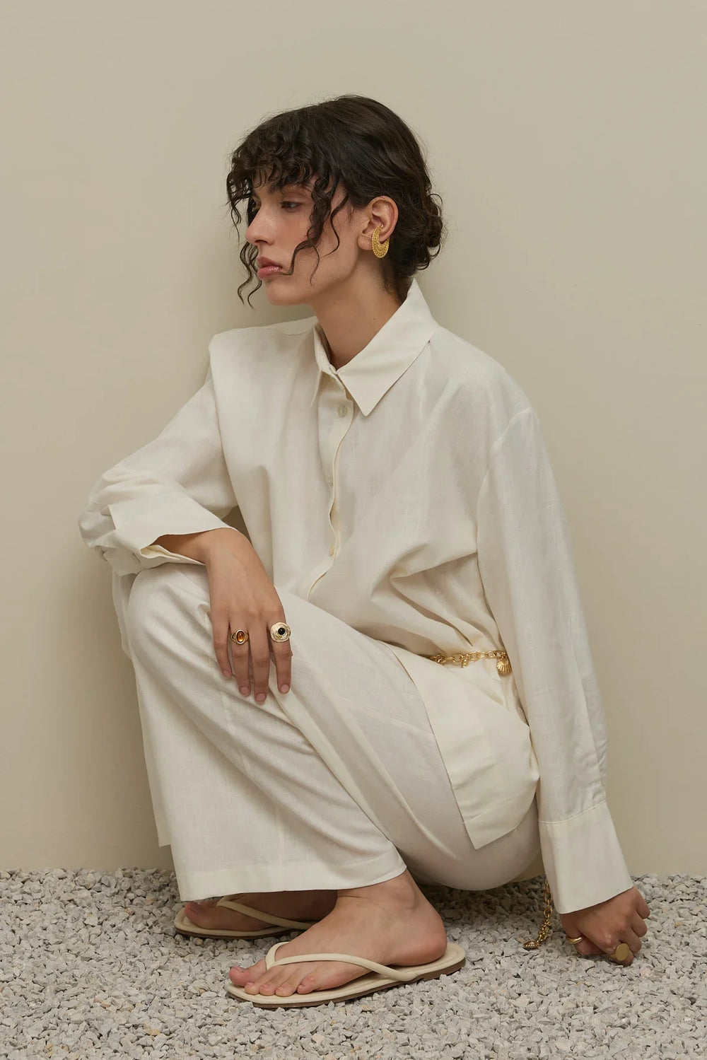 Lyocell Linen Thick Folded Shirt White