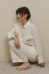 Lyocell Keten Kalın Katlamalı Gömlek Beyaz