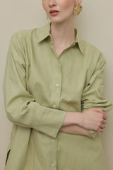 Lyocell Keten Kalın Katlamalı Gömlek Çağla