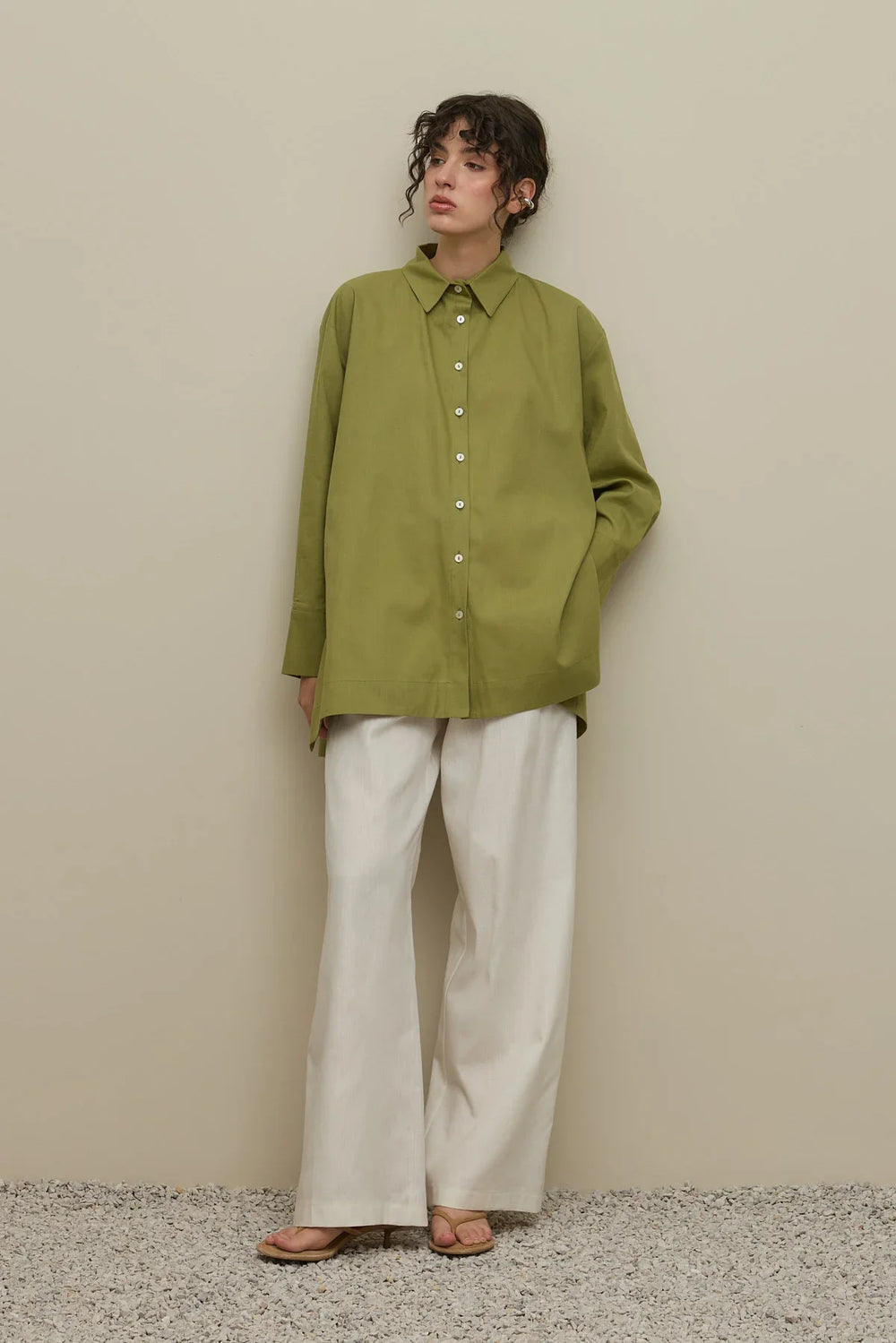 Lyocell Linen Thick Folded Shirt Apple Green