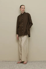 Lyocell Keten Kalın Katlamalı Gömlek Kahverengi