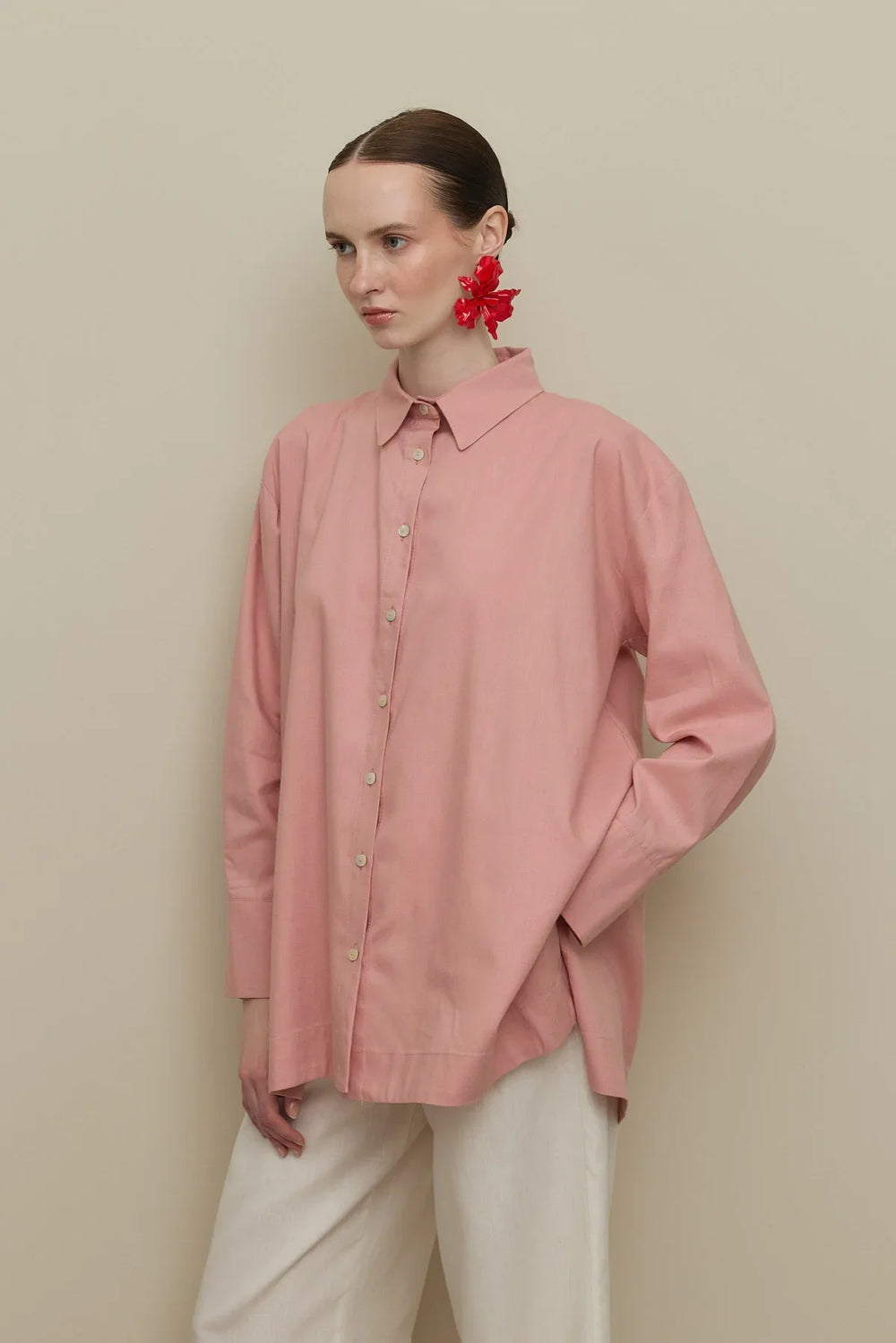Lyocell Linen Thick Folded Shirt Pink