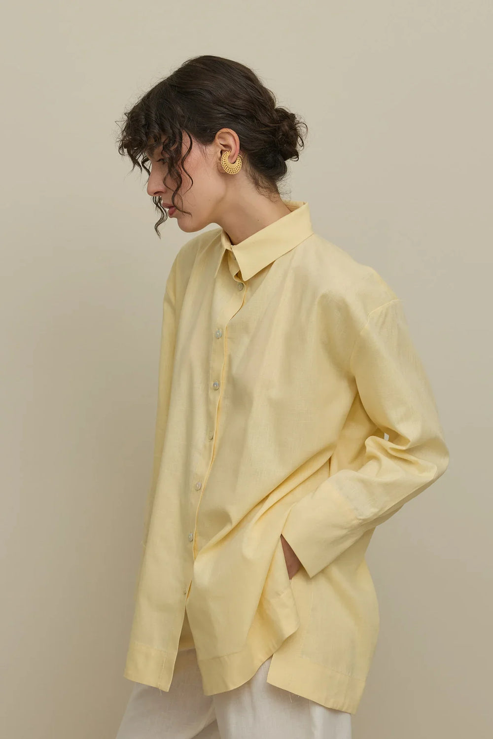 Lyocell Linen Thick Folded Shirt Yellow
