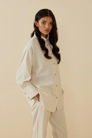 Cuff Detailed Linen Suit Beige
