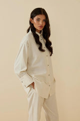 Manşet Detaylı Keten Takım Bej