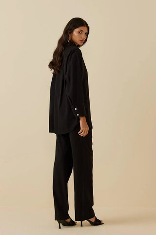 Cuff Detailed Linen Suit Black