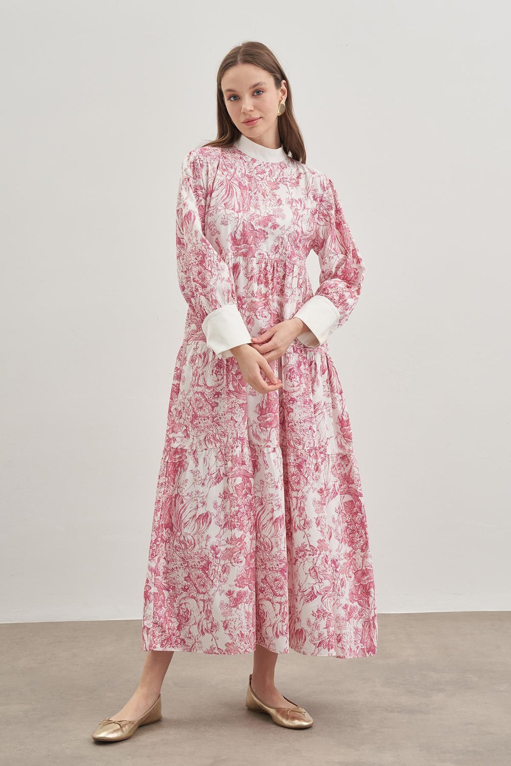Cuffed Patterned Dress Burgundy