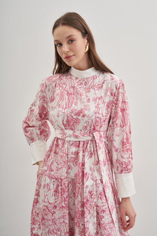 Manşetli Desenli Elbise Bordo - Fahhar Design