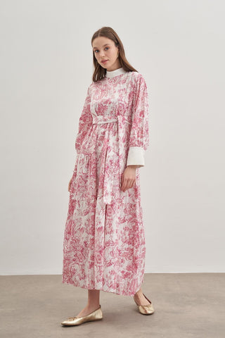 Manşetli Desenli Elbise Bordo - Fahhar Design