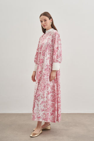 Manşetli Desenli Elbise Bordo - Fahhar Design