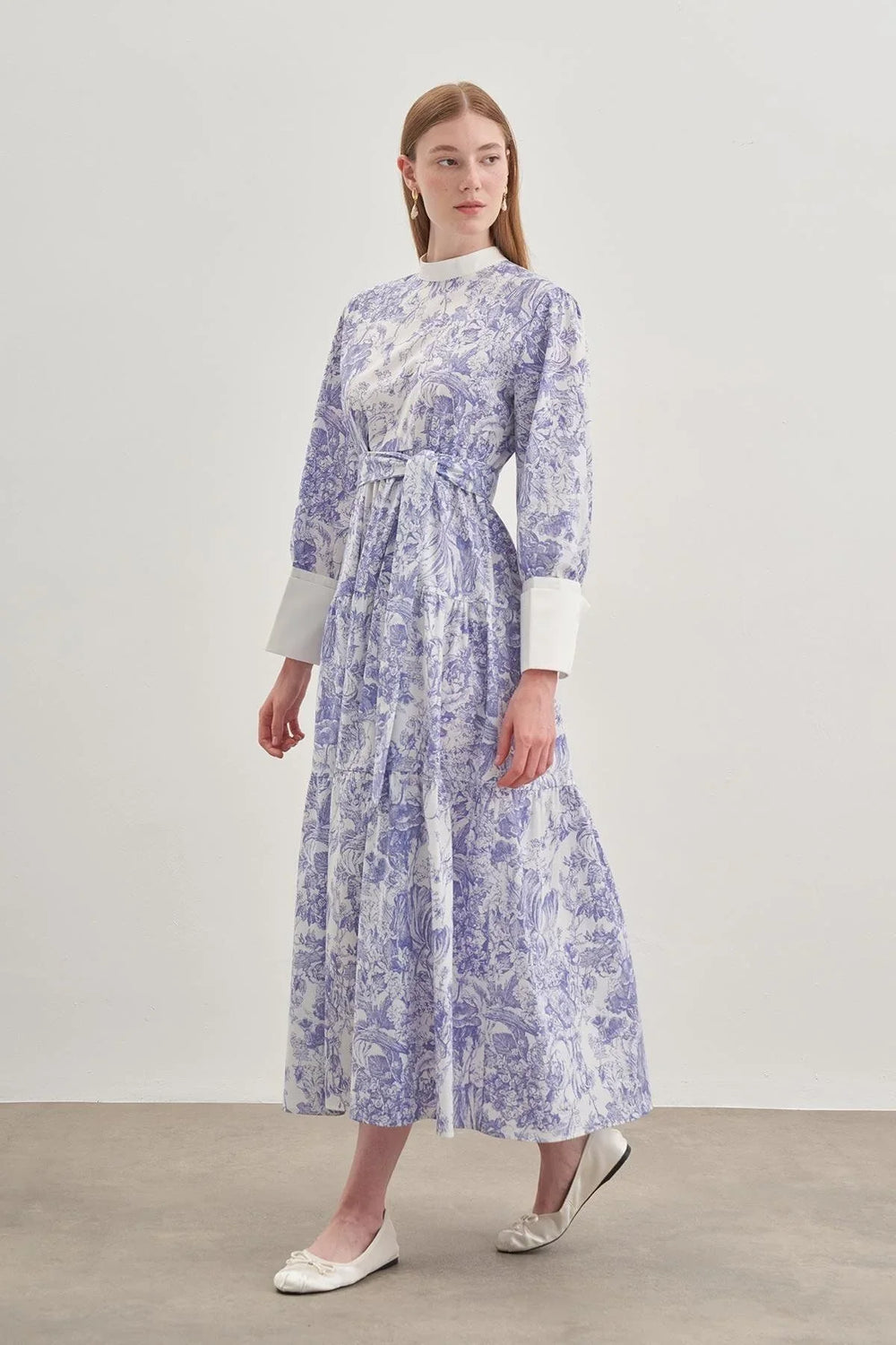 Cuffed Patterned Dress Blue