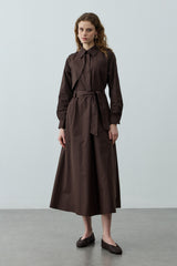 Maxi Trenç Elbise Kahverengi