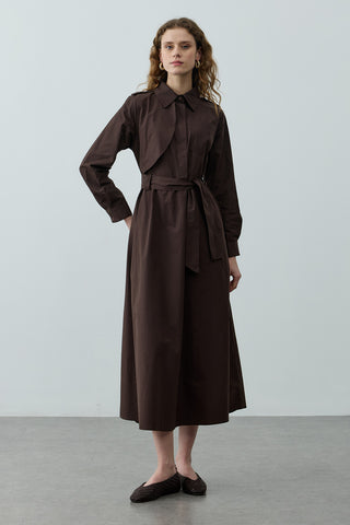 Maxi Trenç Elbise Kahverengi