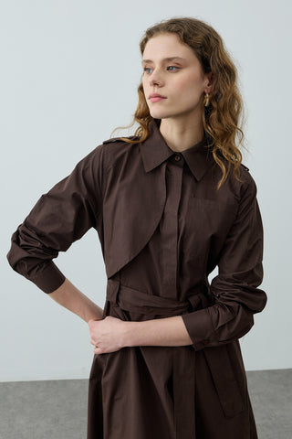 Maxi Trenç Elbise Kahverengi