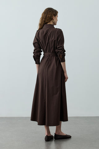 Maxi Trenç Elbise Kahverengi