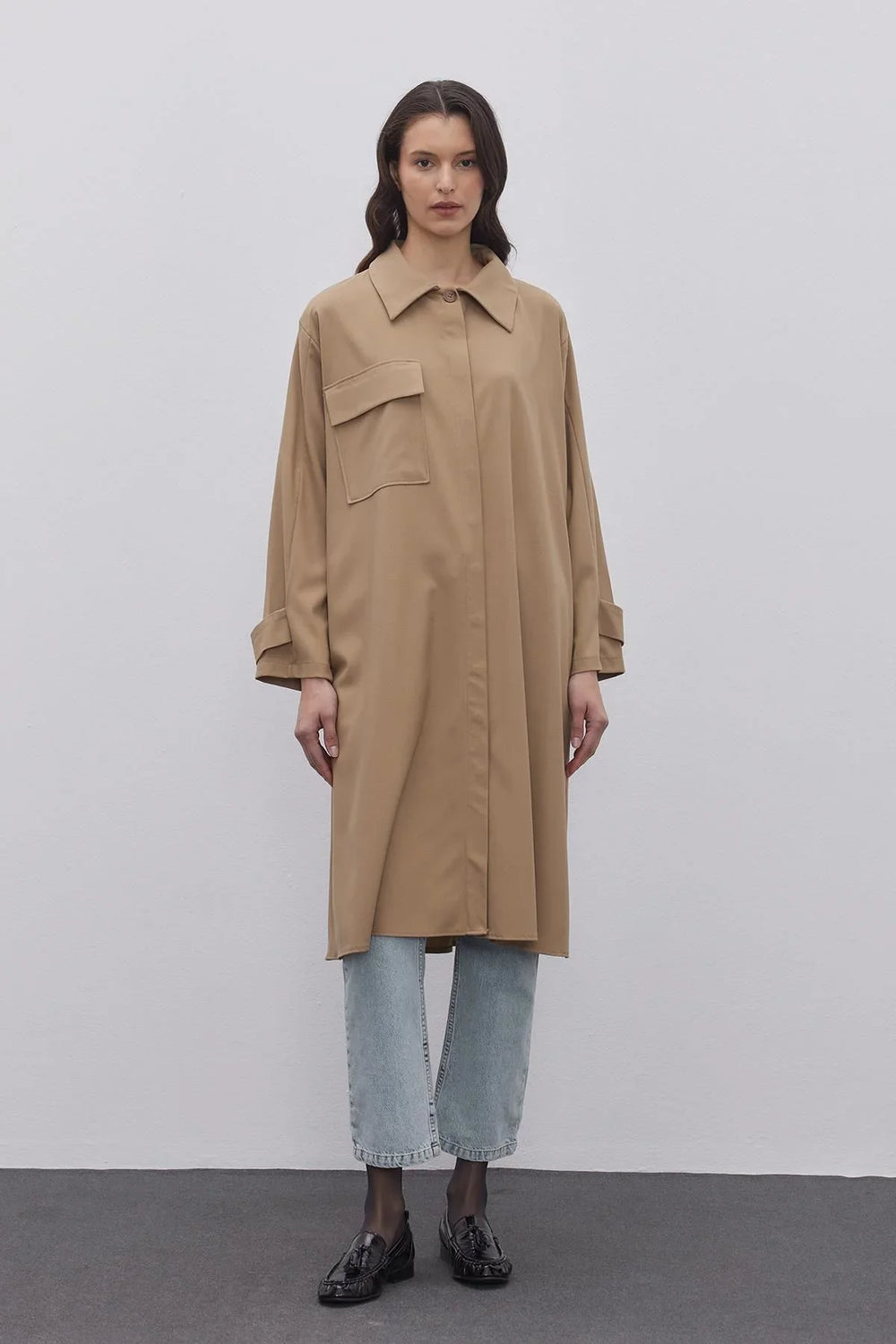 Maxi Trench Shirt Camel