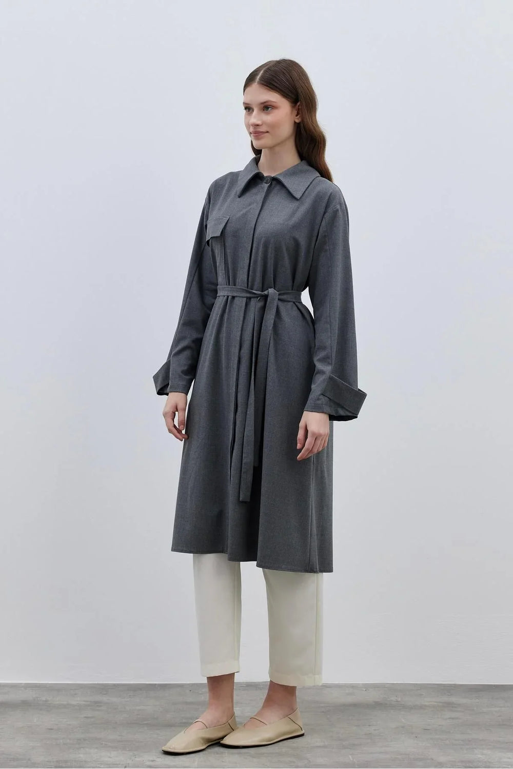 Maxi Trench Shirt Gray