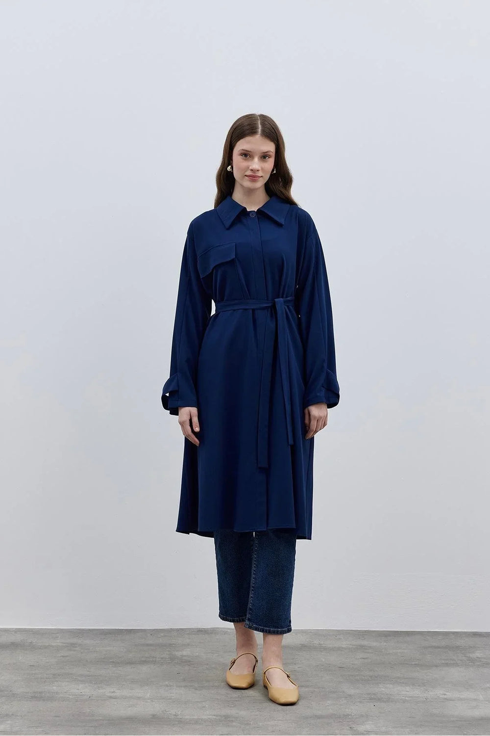 Maxi Trench Shirt Navy Blue
