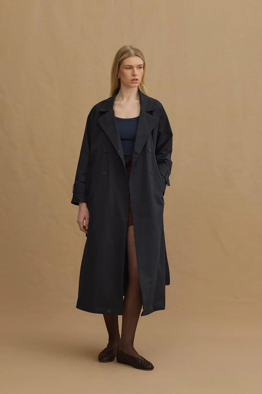 Maxi Trench Coat Navy Blue
