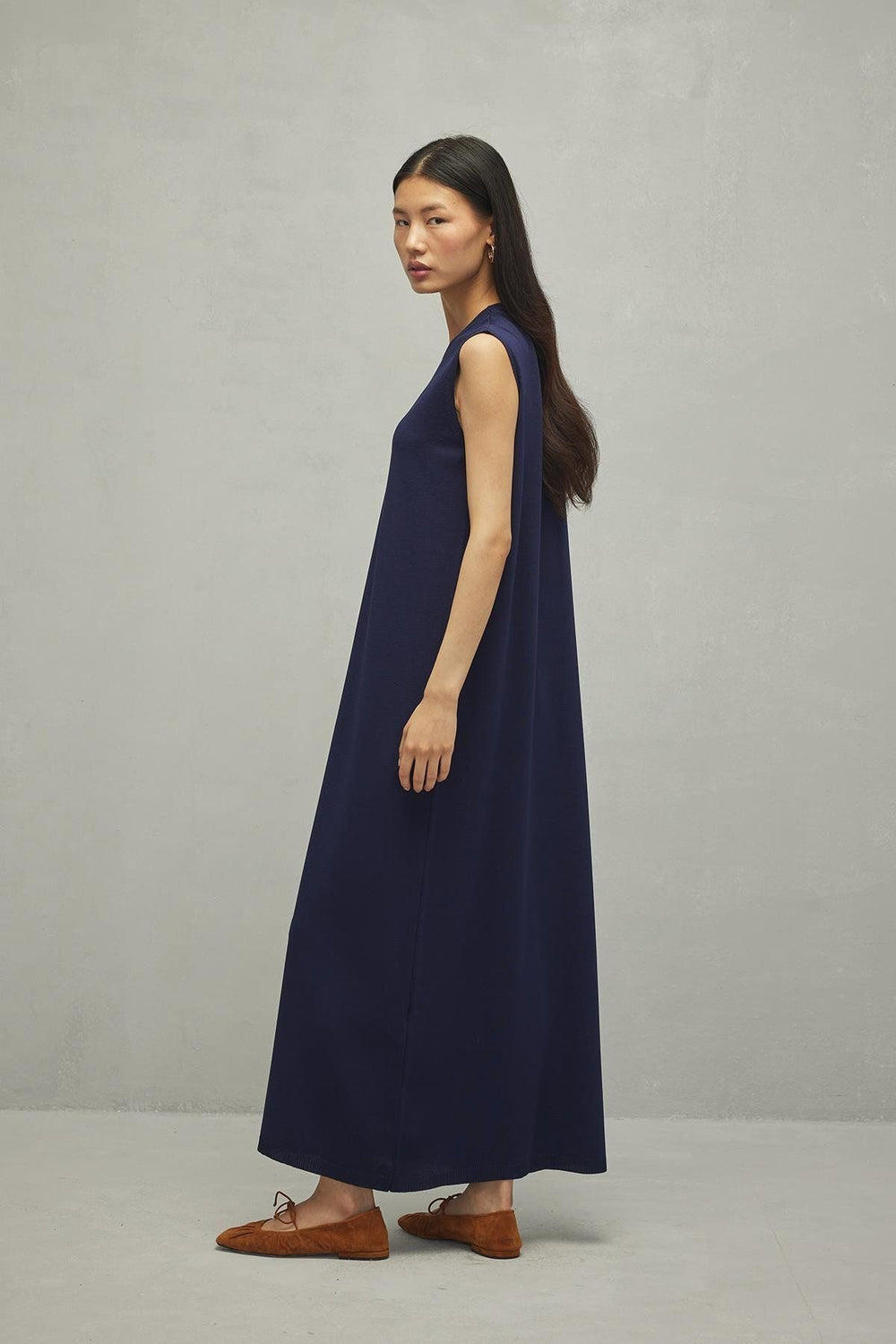 Mercerized Maxi Dress Navy Blue