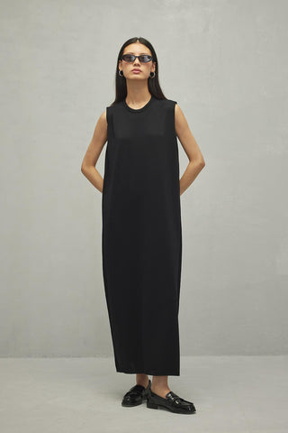 Merserize Maxi Elbise Siyah - Fahhar Design