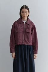 Metal Fermuarlı Denim Ceket Bordo