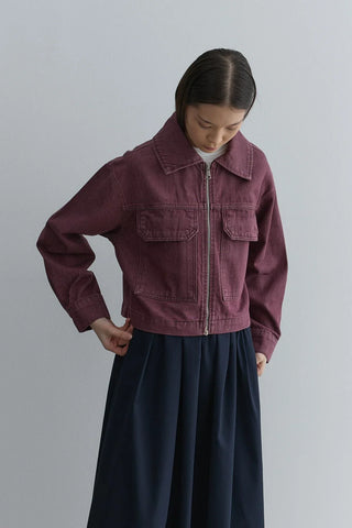 Metal Fermuarlı Denim Ceket Bordo - Fahhar Design